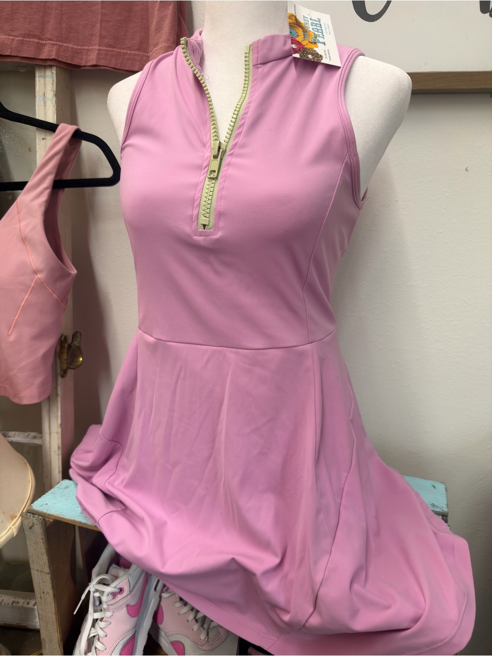 TCEC Sleeveless Light Pink Zip-Front Mini Dress with shorties small